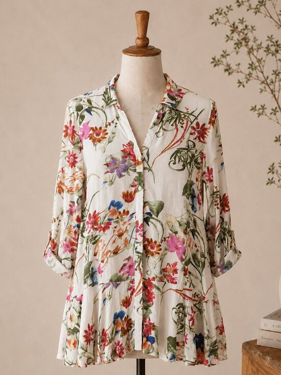 Grace Elements Tops - Grace Elements Floral Tunic Womens Medium Tiered Ruffle Hem Boho Rayon Blouse